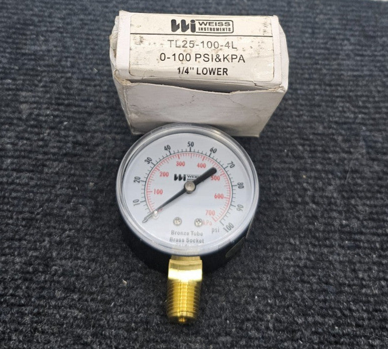 Weiss TL25-100-4L Pressure Gauge 0-100 PSI, 1/4" NPT LM