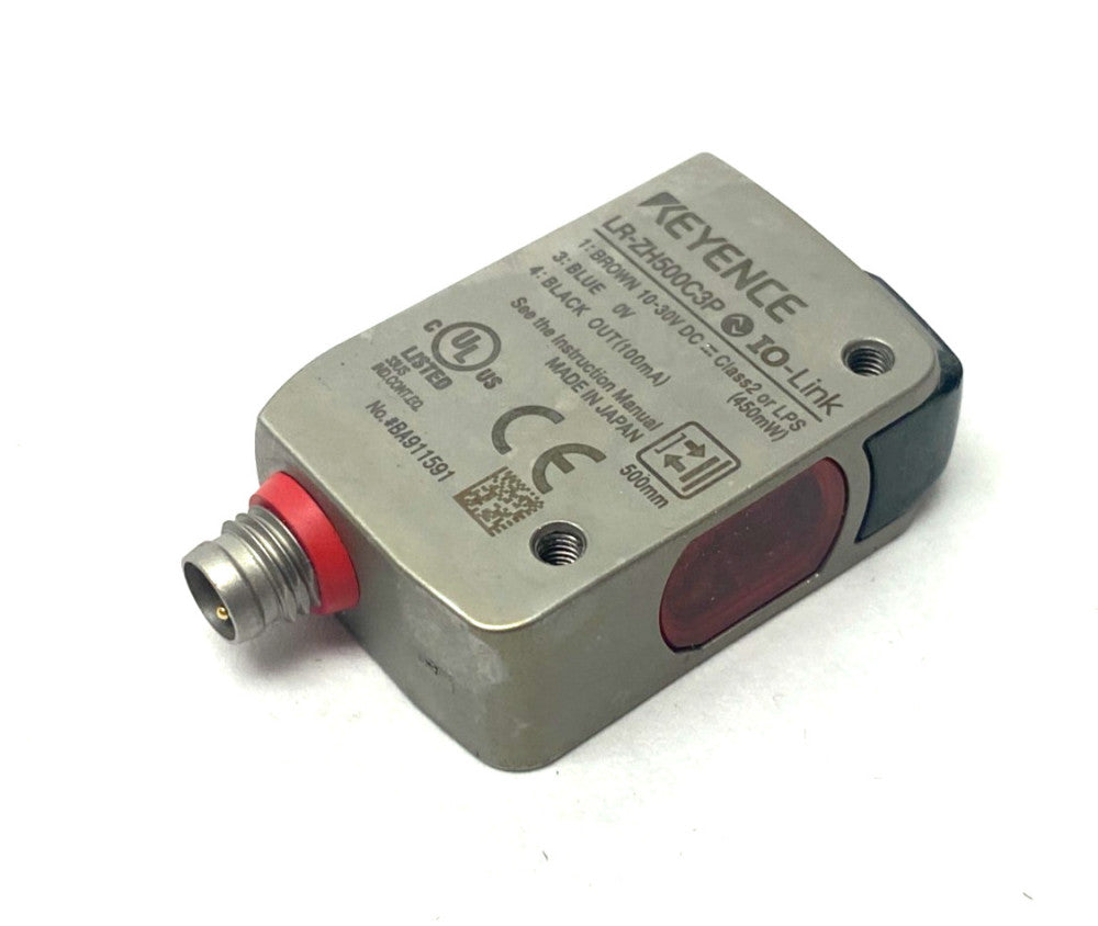Keyence LR-ZH500C3P Self-Contained CMOS Laser Sensor M8 Connector 500mm