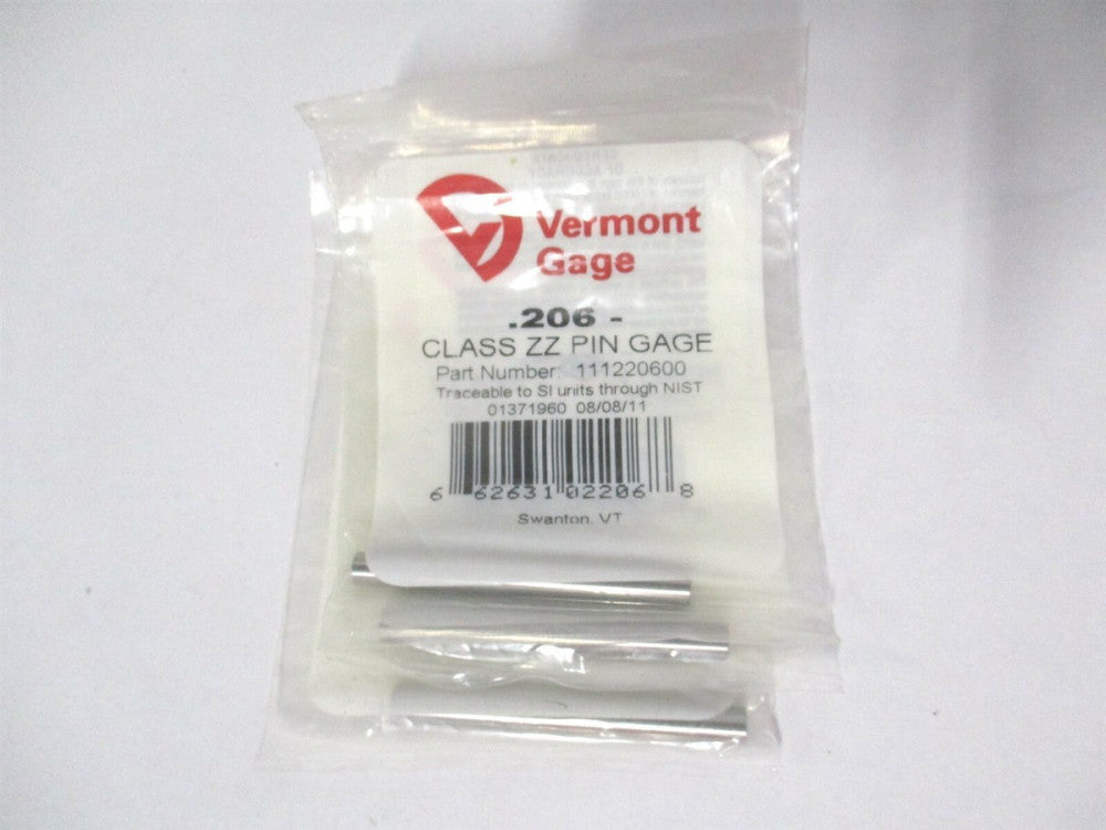 Vermont Gage (111220600) 0.206" Diam Class ZZ Minus Plug & Pin Gage - Lot of 3