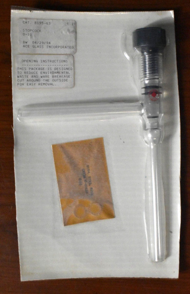 Ace Glass 8195-63 Stopcock Vacuum, Easy-Action Plug, Size 0-10mm (New Old Stock)