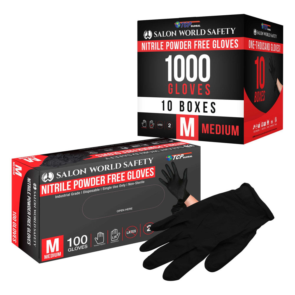 Black Nitrile Disposable Gloves, 10 Boxes of 100, Medium, 4 Mil - Latex Free
