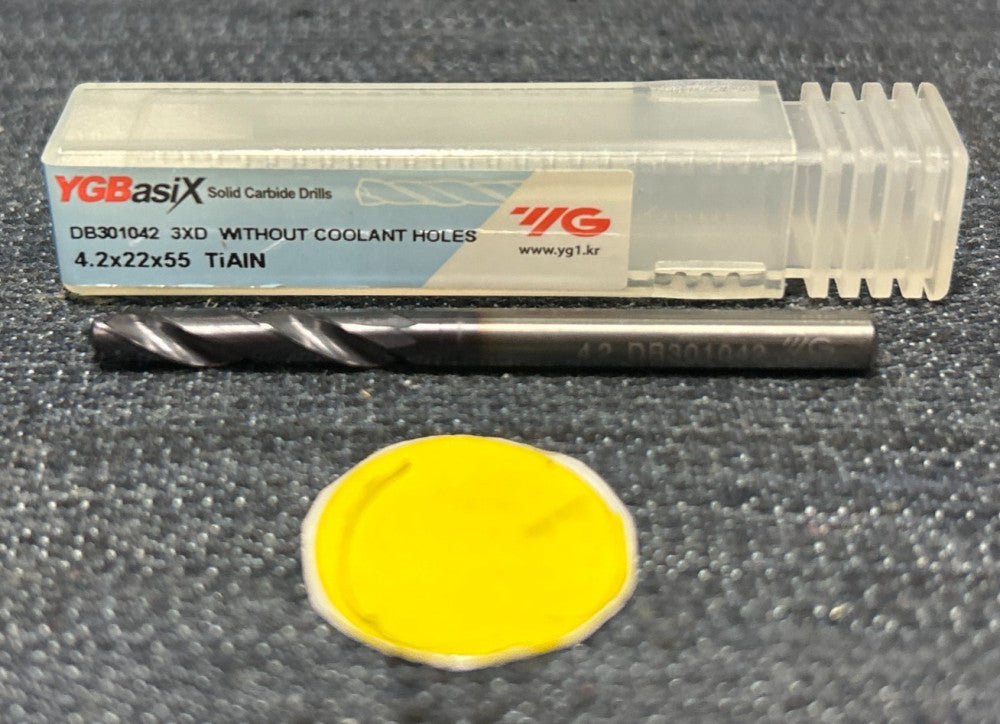 YG-1 YGB ASIX  SOLID CARBIDE 2 FLUTE DRILL BIT DB301042  4.2 X 22 X 55
