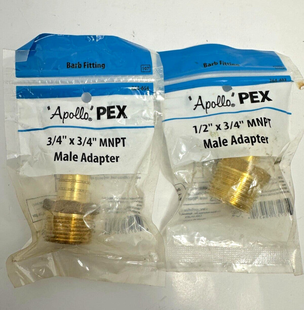 (Lot of 2) Apollo PEX 3/4" x 3/4" MNPT Male Adapter APXMA3434