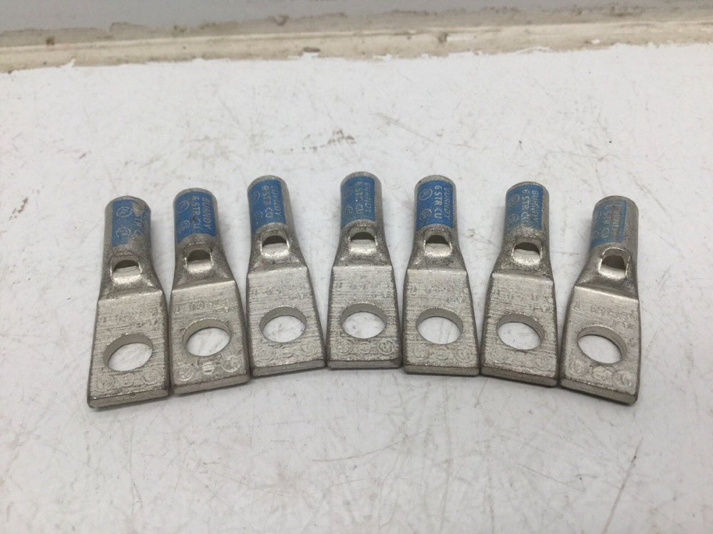 BURNDY YA-L 6 STR CU Blue Die 374, One Hole Barrel Crimp Lug (Lot of 7)