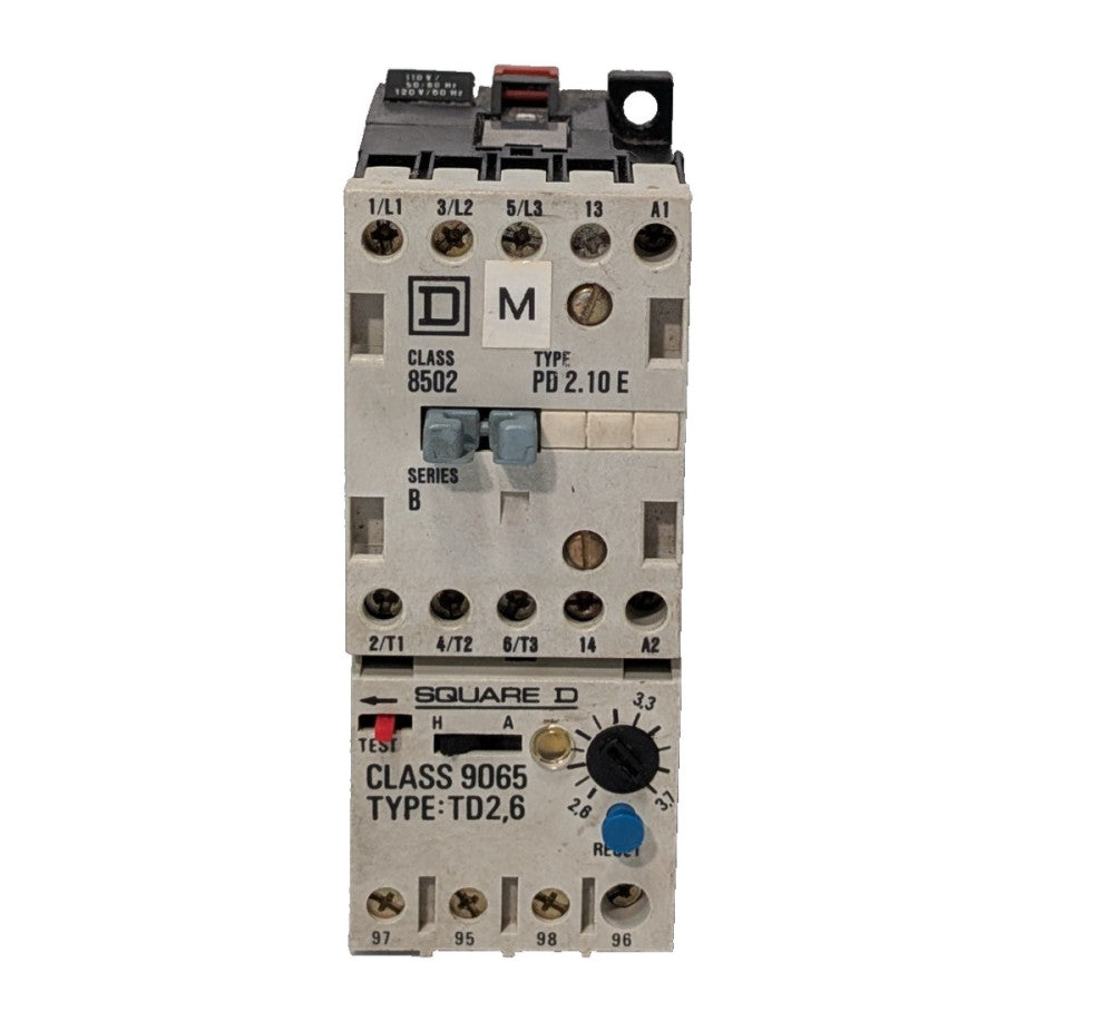 Square D 8502-PD2.10E Basic Contactor, Ser B, w/ 9065-TD2,6 Relay and 120V Coil