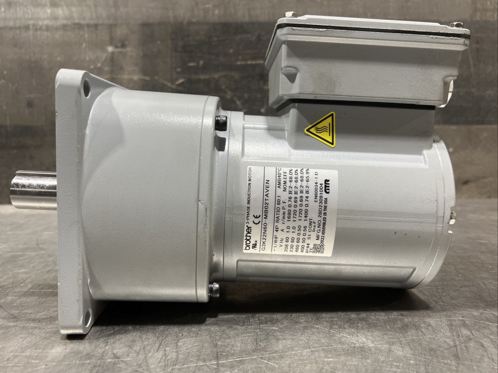 BROTHER 3 Phase Induction GEAR MOTOR G3K22N60-MB02TAVEN Nos Surplus