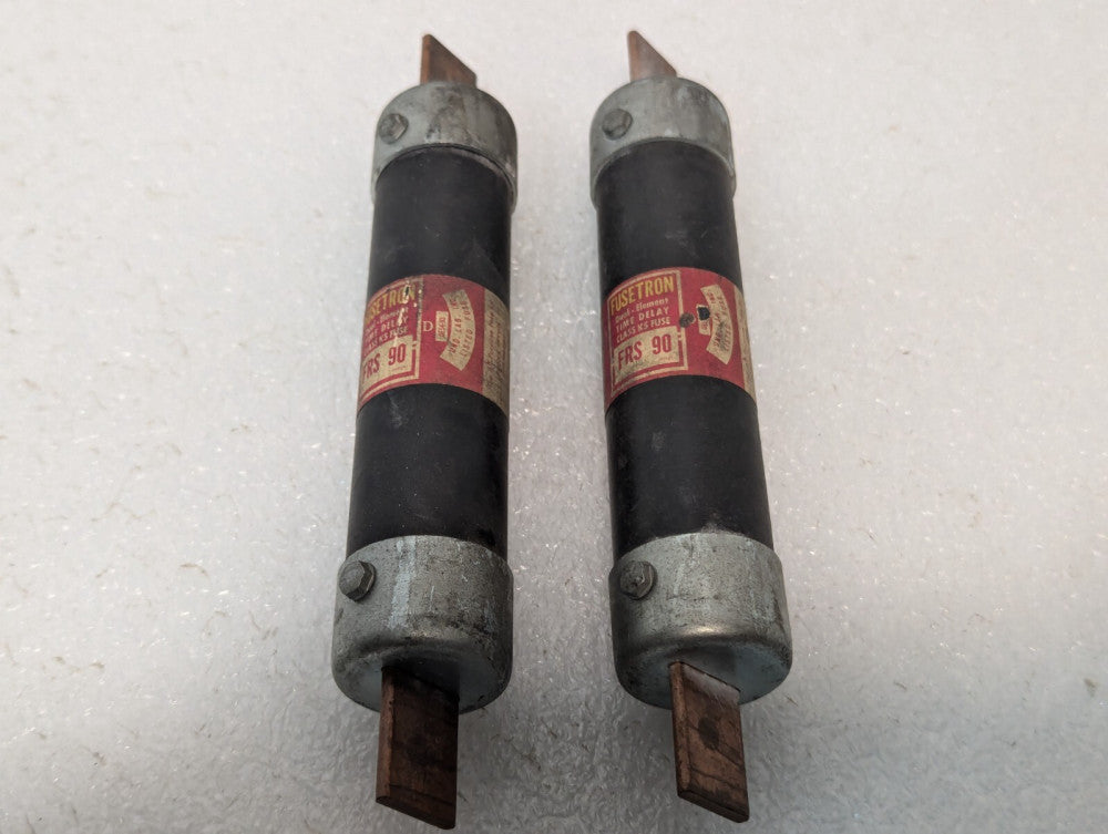 Lot of 2 Bussmann FRS-90 Fusetron Dual-Element, Time-Delay 90A Fuses, IR 600v