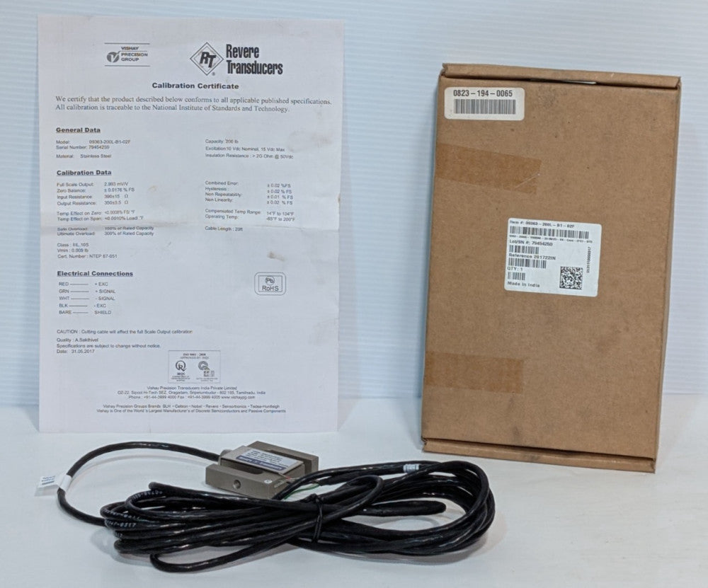 Revere Transducers 9363-B10-200-20T1 Stainless Steel Load Cell, 200 Lb. Capacity