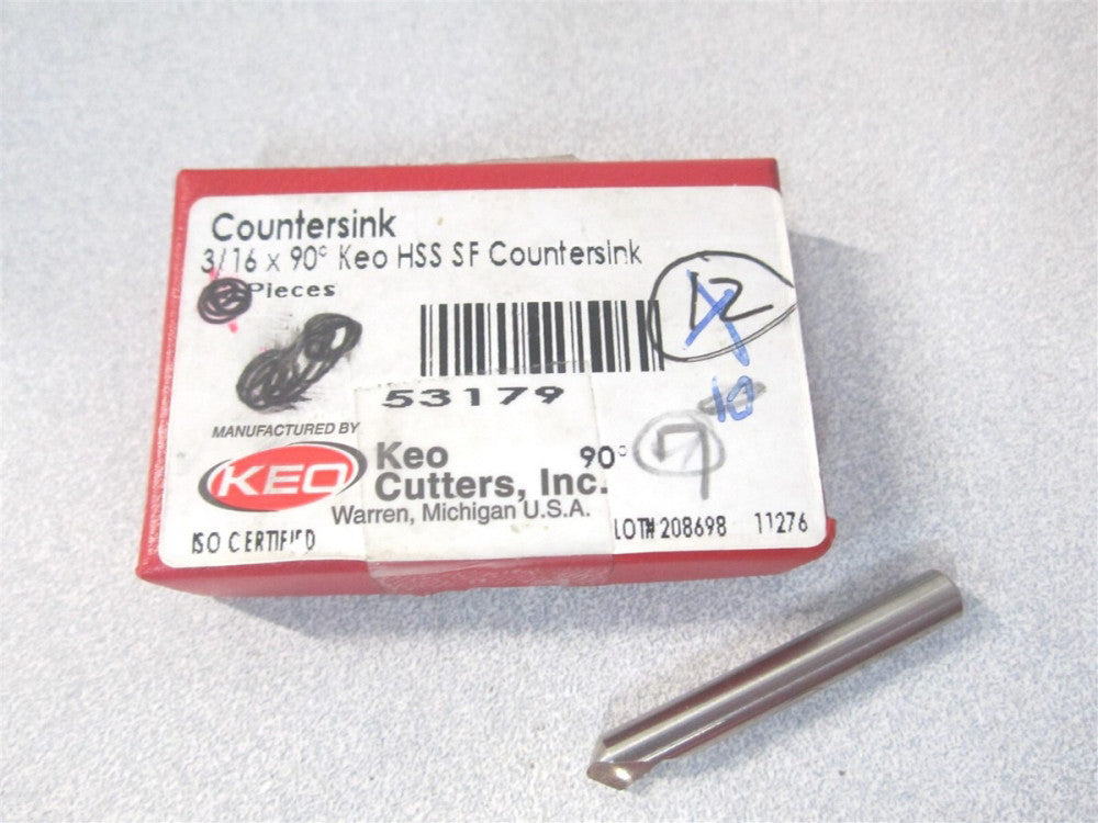 Keo (919-000-099) 3/16" x 3/16" 90 deg 1 Flute HSS RH Cut Countersrink 