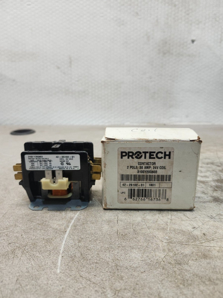 NEW IN BOX PROTECH CONTACTOR 24VAC COIL 240-277V 50-60HZ 2 POLE 3100Y20Q603