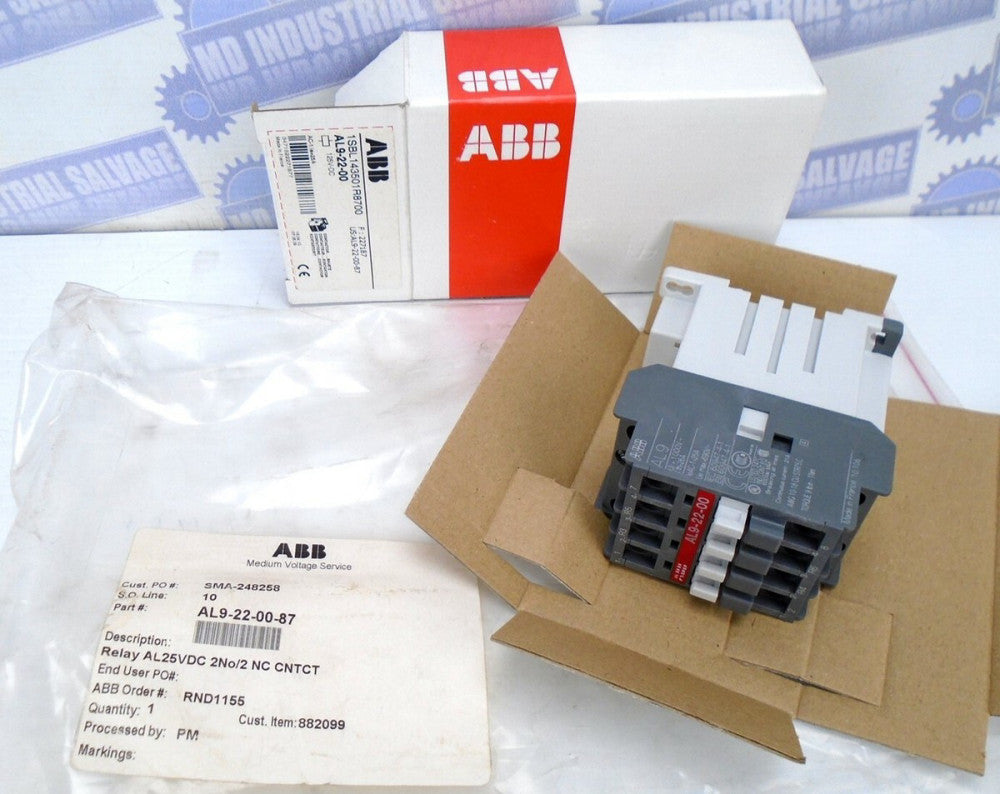 ABB - AL9-22-00-87 - AC Non-Reversing IEC Contactors, A Ser. 125 VDC Coil (NEW)
