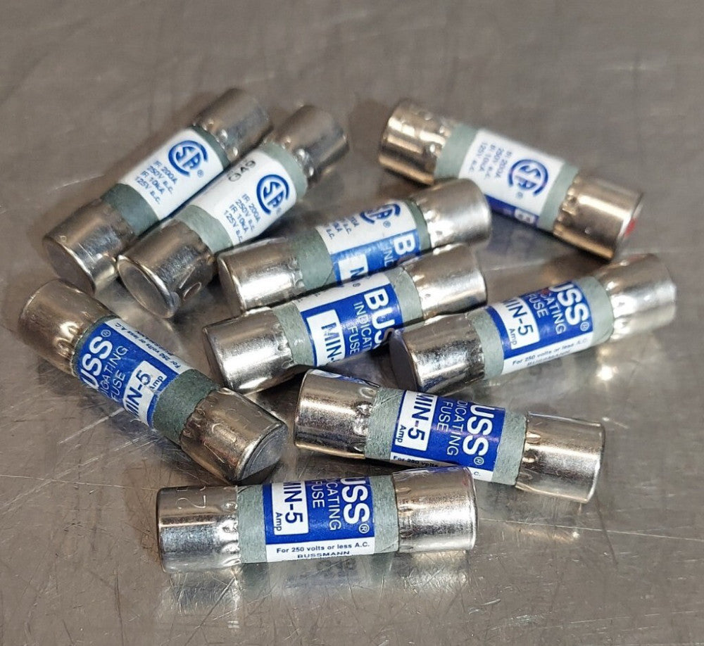 Lot Of 9 - Buss MIN-5 Pin Indicating Alarm Fuses, 5A 250V (G47, G49)