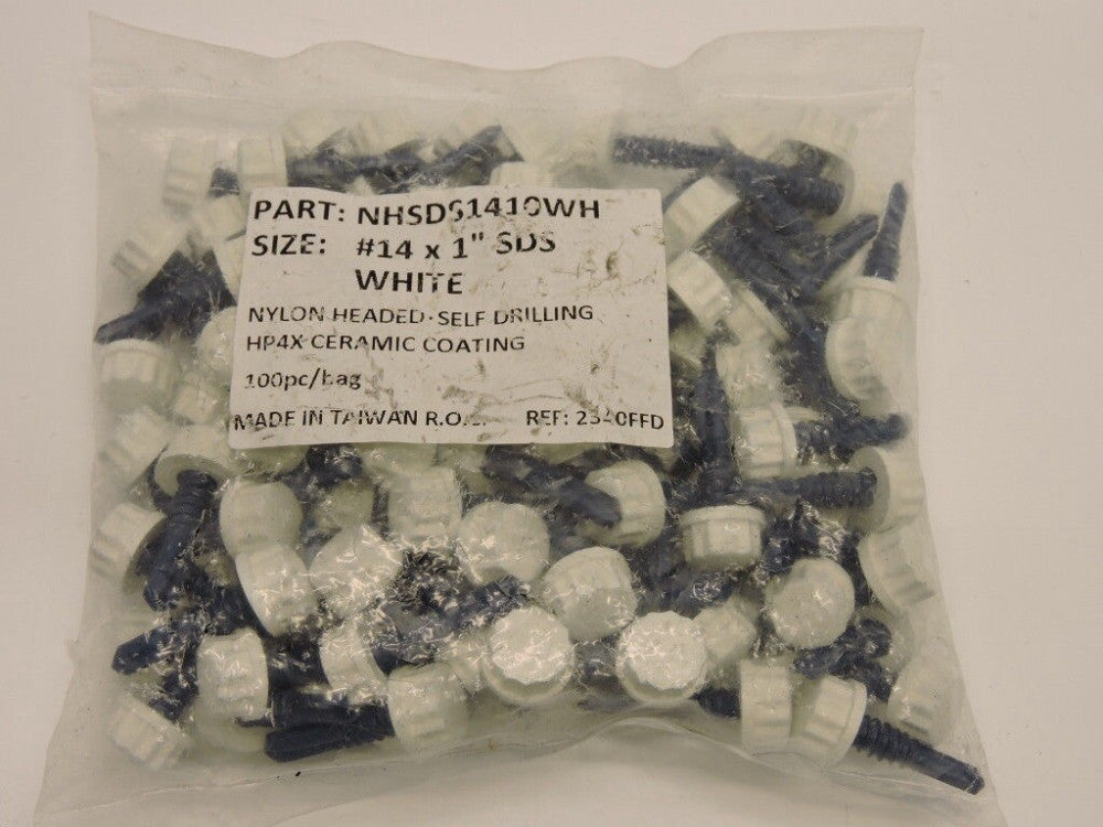 (100) #14 x 1" Nylon Head Self Drilling Screws White Ceramic Coating NYLO-TEC