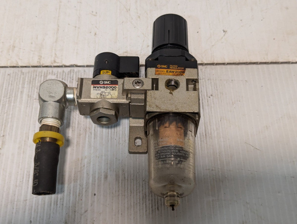 SMC Pneumatic Regulator Assembly w/ EAW2000 Regulator  NVHS2000 Shutoff Valve