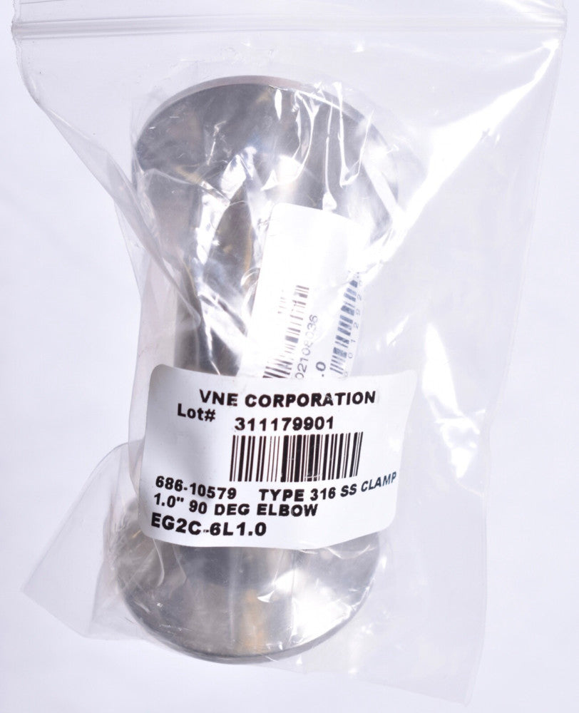 VNE 1 x 1" Clamp Style Sanitary SS 90 Degree Elbow   EG2C-6L1.0