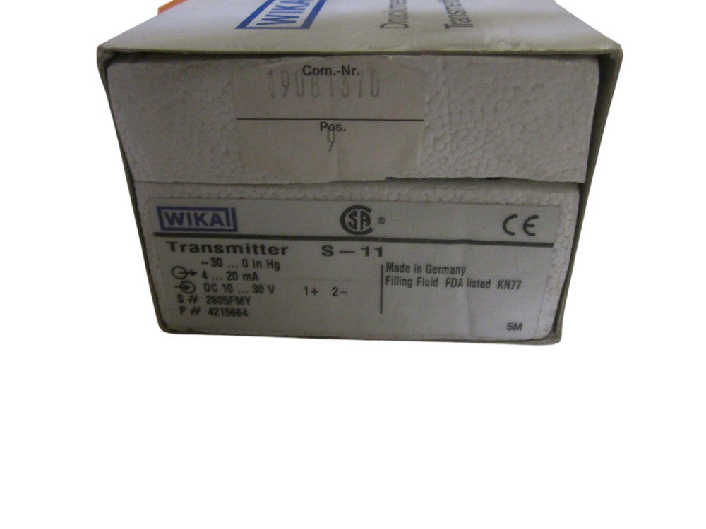 WIKA S-11 4215664 -30-0"Hg NSMP