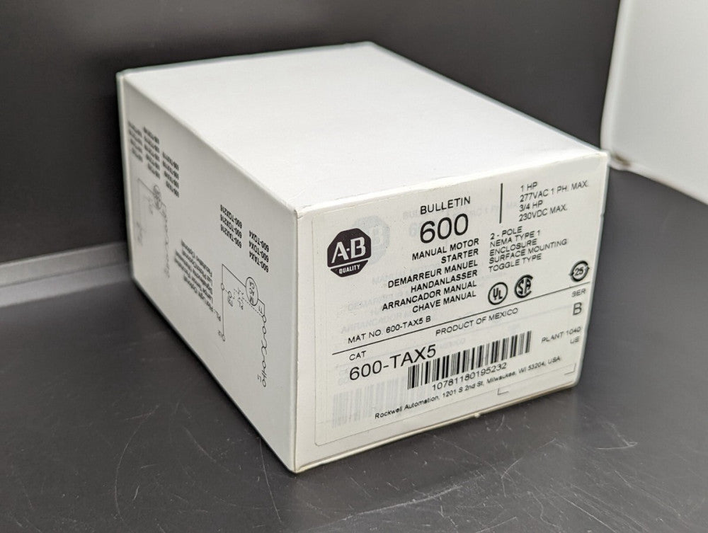 Allen Bradley 600-TAX5 2 Pole Manual Motor Starter New In Box USA