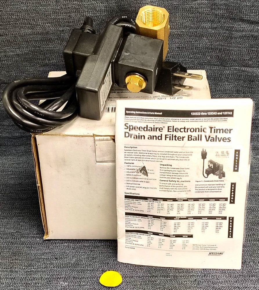SPEEDAIRE ELECTRONIC DRAIN VALVE 1/2" NPT 115V 13X528