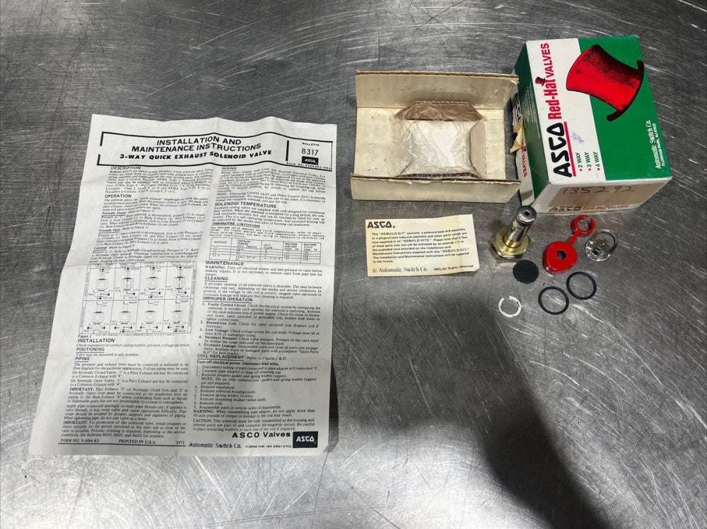 Nos Partial ASCO 135292 RED-HAT REBUILD KIT. Bulletin 8317 Form V5084R3-T84