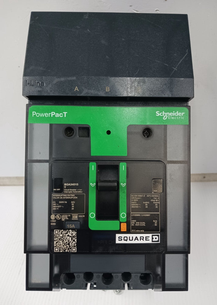 Square D PowerPact 15 Amp I-Line Circuit Breaker 3 Pole 480Y/277 VAC BGA34015Y