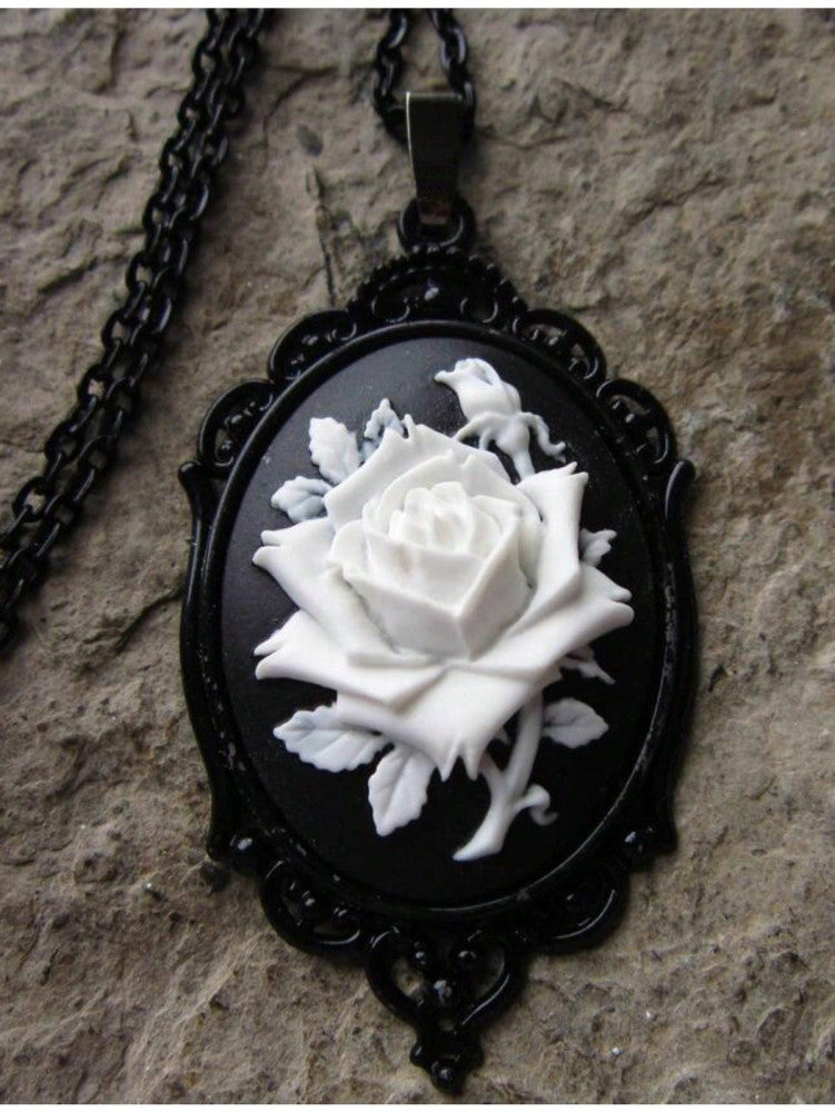 ​​Gothic Rose Necklace - Vintage Black Alloy Pendant for Women, Party & Daily