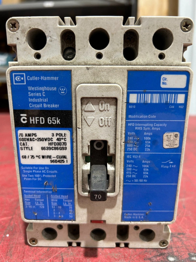 USED WESTINGHOUSE HFD3070 CIRCUIT BREAKER