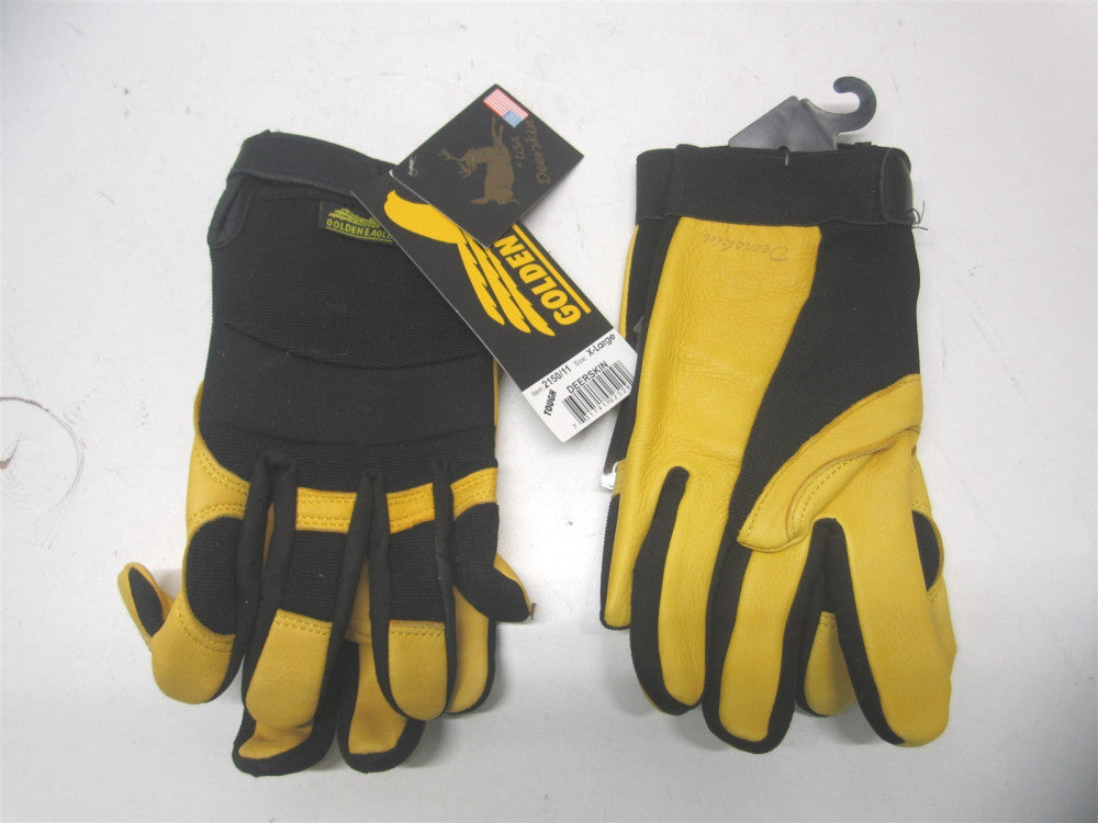 Golden Eagle Sz XL Elastic Wrist Grain Deerskin Leather Mechanic Gloves - Qty 2