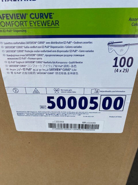 (100 PACK) Halyard SAFEVIEW Curve Comfort Safety Glasses, 50005, Assorted Colors