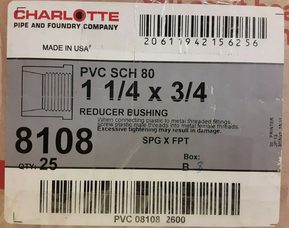 NEW charlotte reducer bushing 8108,838-167 (25 PC BOX)