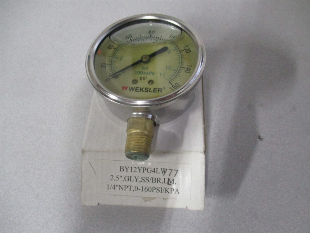 Weksler (BY14YPG4LW) 4.5" , 0 to 160 psi, Lower Mount Filled Pressure Gauge