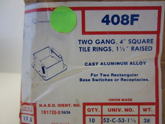 (10) Bowers 408F 2-Gang 4" Tile Rings 1 1/2" Raised Cast Alum 52-C-53-1 1/2