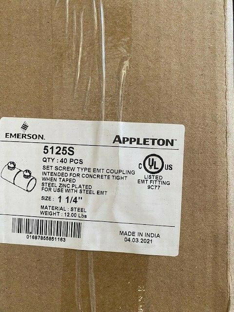 (40 Pack) APPLETON 5125S 1-1/4" EMT SET-SCREW COUPLING