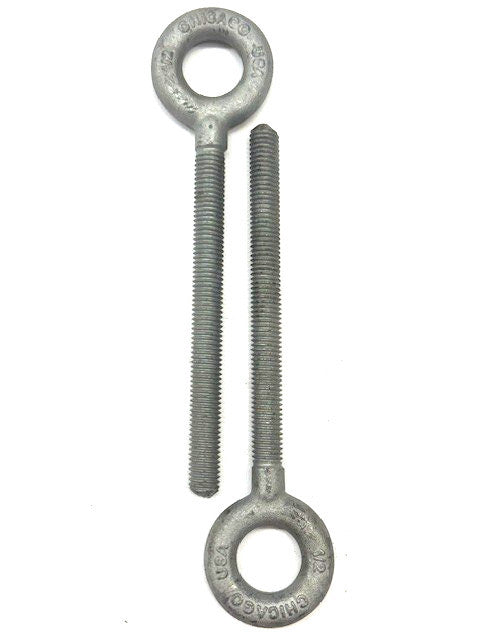 CHICAGO THREADED EYE BOLT 1/2"-13 X 8" LEFT HAND THREAD LOT OF 2