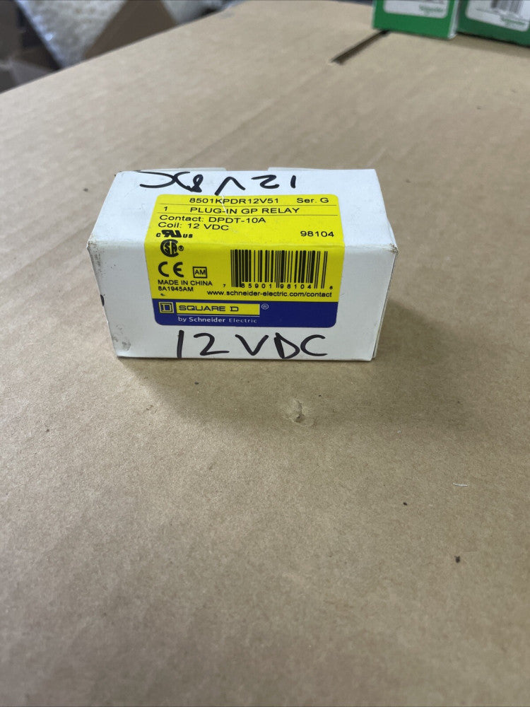 New! SQUARE D 8501KPDR12V51 SER.G RELAY 12VDC NSMP 82522