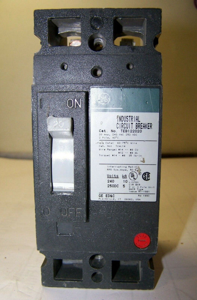 GE 20 AMP CIRCUIT BREAKER 240 VAC 2 POLE TEB122020