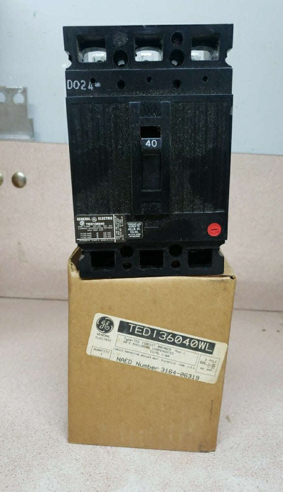 1) General Electric TED136040WL  40 Amp, 600 VAC, Circuit Breaker.New!