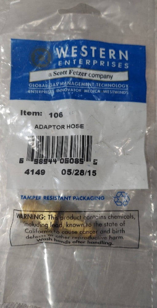 WESTERN 106 Gas Arc Nut. Brass Hose Adaptor For Acetylene Gas