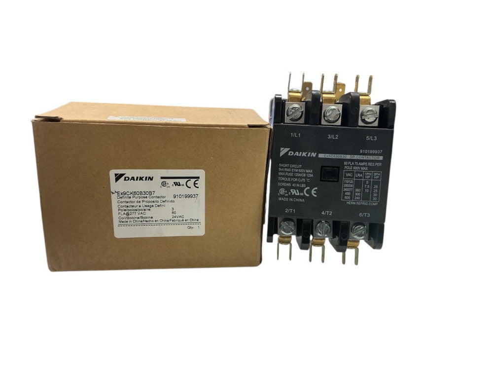 Daikin EY9CKB053087 Definite Purpose Contactor 3 Pole 60A 24VAC Coil