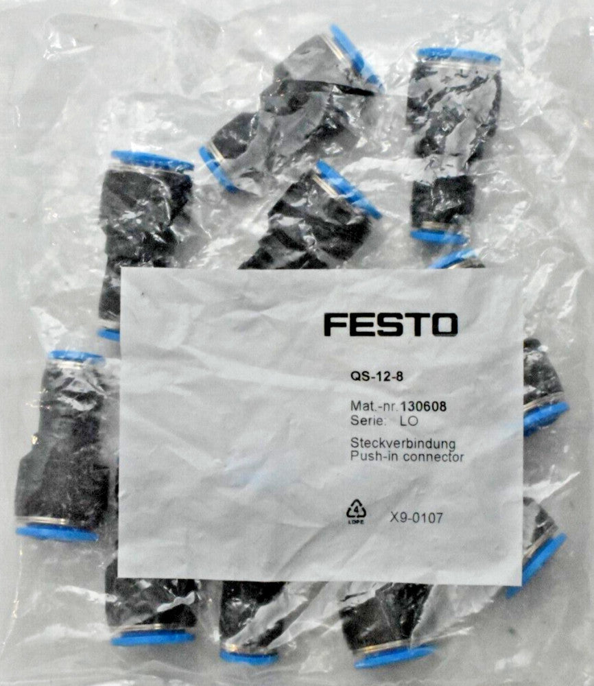 [Pack of 10] Festo QS-12-8 Push-In Connector 130608