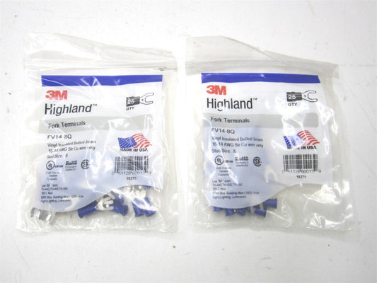 3M (FV14-8Q) 16 AWG – 14 AWG #8 Stud Fork Terminal 25ct. - Lot of 2
