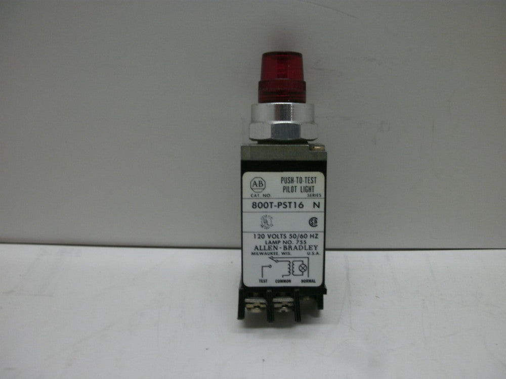 ALLEN BRADLEY 800T-PST16R SER N PILOT LIGHT RED PUSH TO TEST 18mm 110/120VAC 