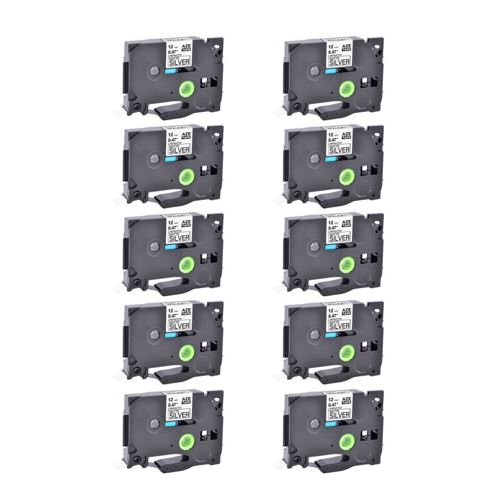 10PK Compatible Brother TZ-M931 TZe-M931 Black on Matt Silver Label Tape 0.47"