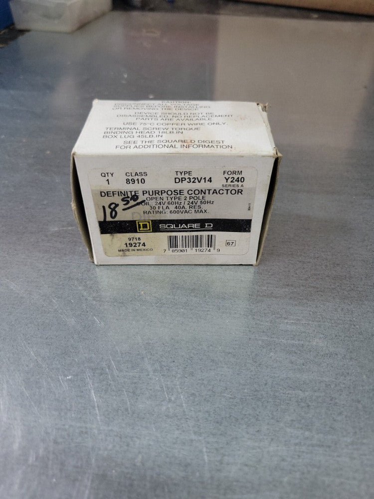 1- SQUARE D 8910DP32V14 Dfinite Prpose Contactr 24VAC 30 Amp 2 Pole OPEN~ NOS