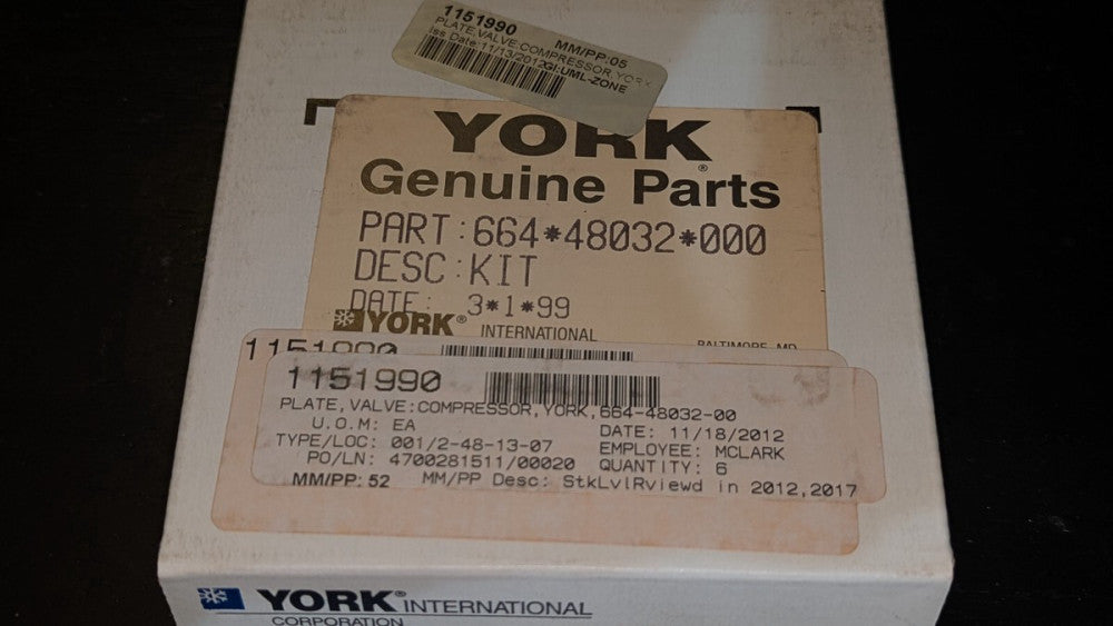 (1) York Compressor Inner Valve Discharge Plate Kit 664-48032-000 New & Sealed