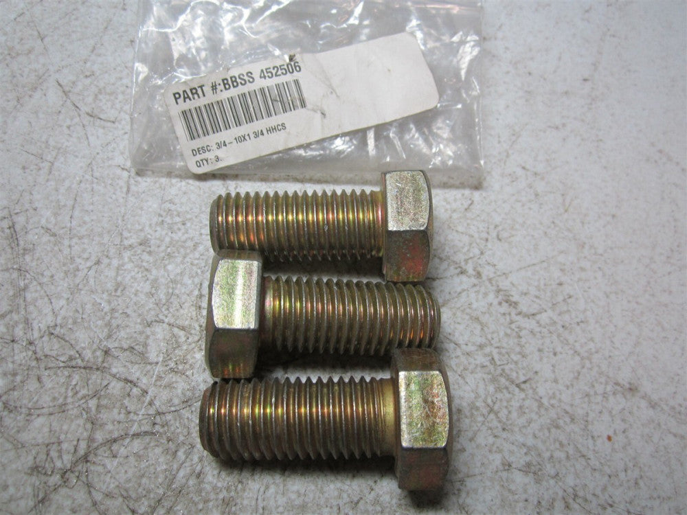Brighton Best (452506) 3/4" - 10 Diameter 1-3/4" OAL Hex Cap Screws - Pack of 3