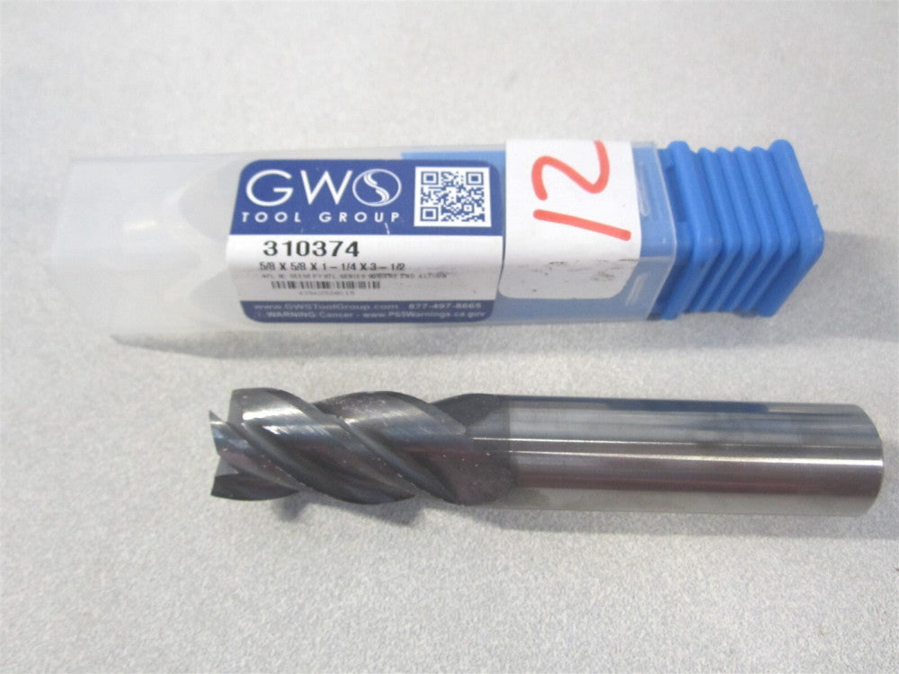 (310374) 5/8" x 1-1/4" x 5/8" x 3-1/2" OAL Solid Carbide 4fl Square End Mill 
