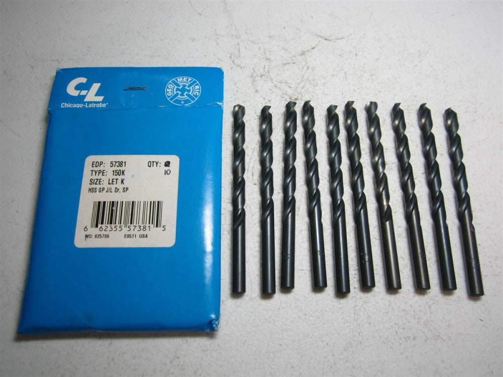 Chicago - Latrobe (57381) Letter K 118° High Speed Steel Jobber Drill - Qty 10