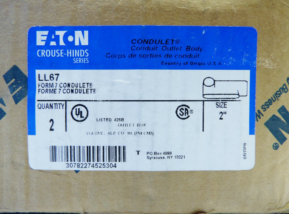 Eaton LL67 2" Conduit Outlet Body Form 7 Condulet (2-PACK)