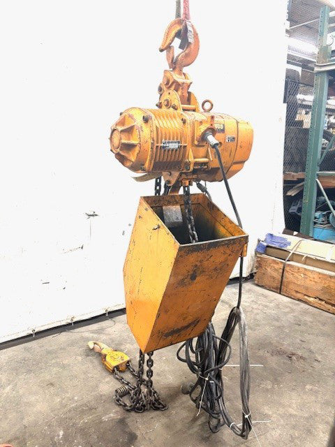 HARRINGTON ES050S 5 TON HOIST 10.5 FPM 3 PHASE W/ 1 TON TROLLEY 85' CHAIN