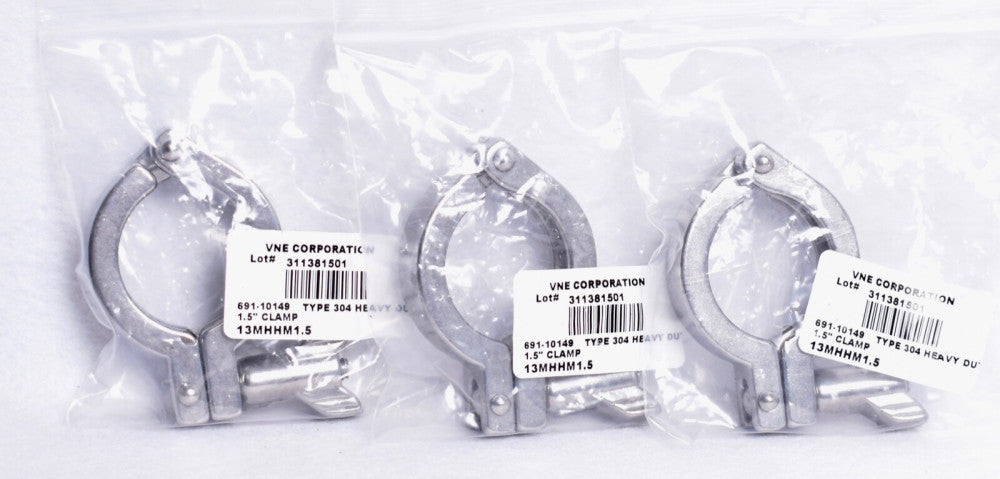 3 Count VNE 1.5” Clamp Fittings 304 Stainless Steel  13MHHM1.5